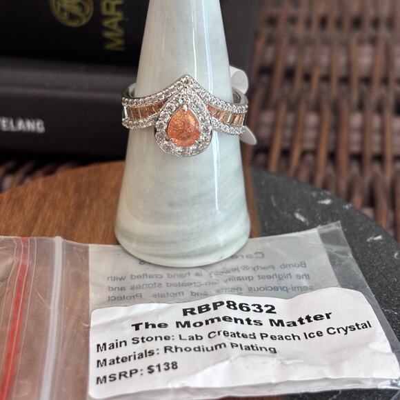 Bomb Party “Moments Matter” Ring RBP8632 Size 11 peach Ice Crystal & CZ Rhodium - Picture 2 of 5